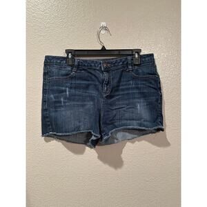 LC Lauren Conrad Dark Blue distressed Denim Raw Hem Shorts Sz 14
